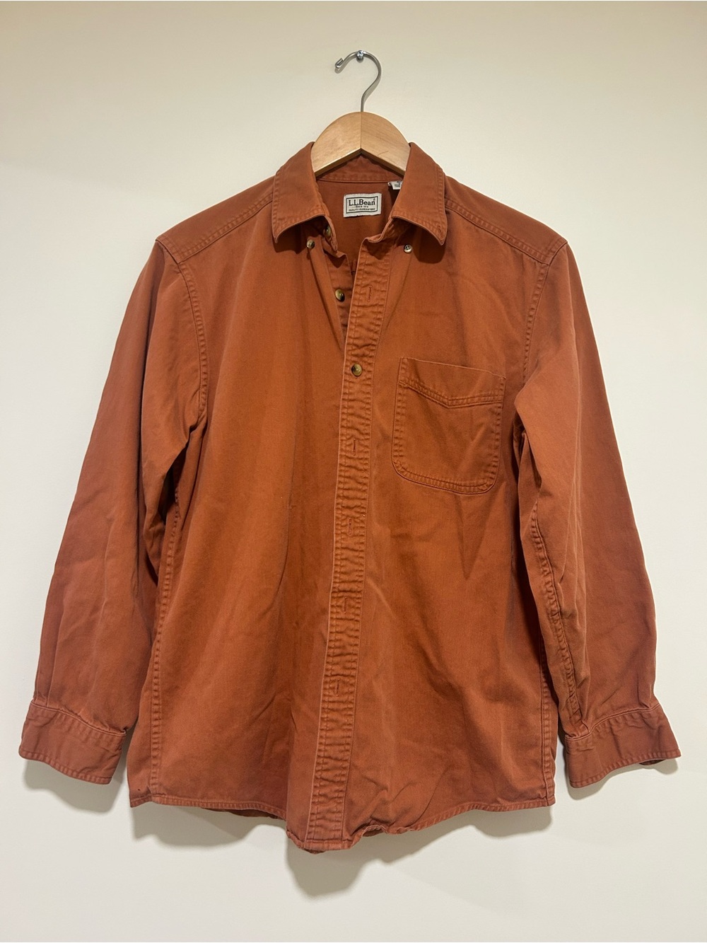 L.L.Bean Vintage Mens Cotton Button-Down Shirt in Burnt Orange Size S/M